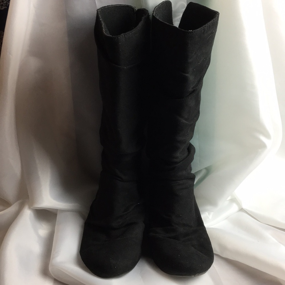 Black faux suede boots